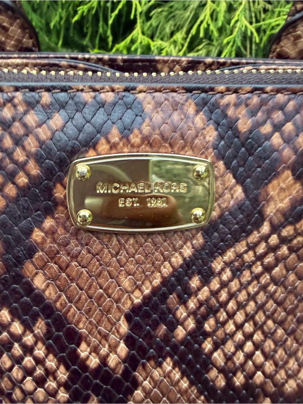 Michael Kors Brown Snakeskin Embossed Satchel Crossbody Brown Python Print - Picture 2 of 13